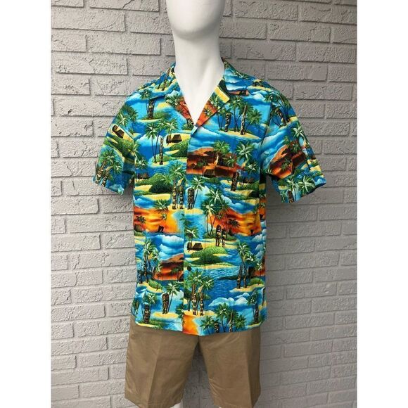 RJC Men Multi Color Short Sleeve Hawaiian Shirt Size L - Picture 1 of 9